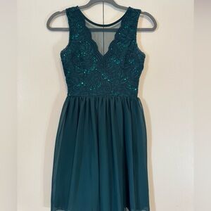 Teal Lace Short Formal Dress